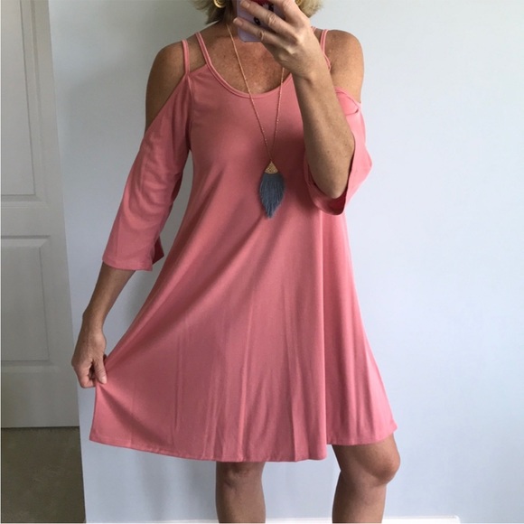 Pink Cold Shoulder Dress - Picture 2 of 7